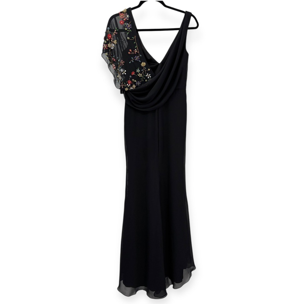 NWT‎ Mac Duggal Black Faux Wrap Multi Colored Beaded Floral Gown $798 - Size 2 - Picture 10 of 15